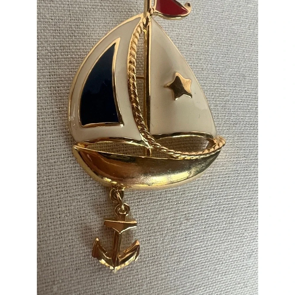 Avon Sailboat Brooch Nautical Enamel Anchor Charm Coastal Grandma Vintage Resort